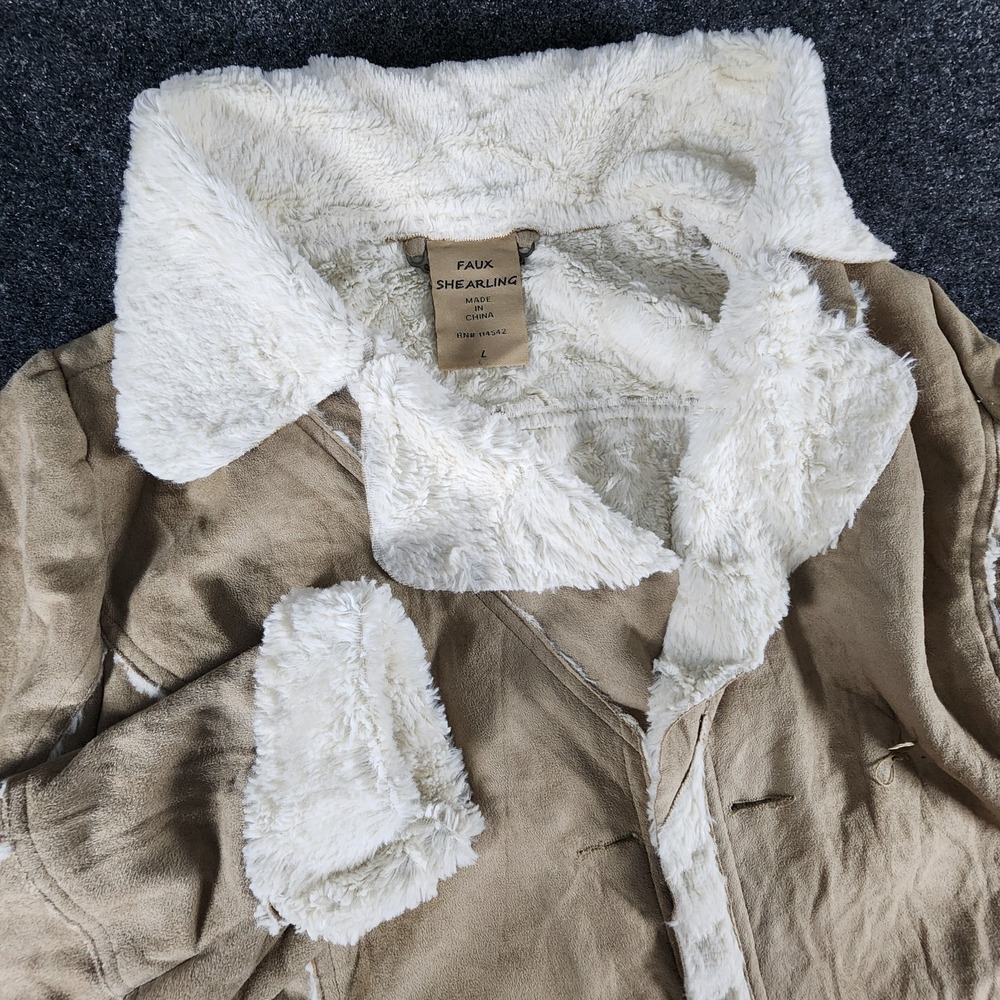 Faux Suede Brown Shearling Coat Women's Size Large Casual Jou Jou